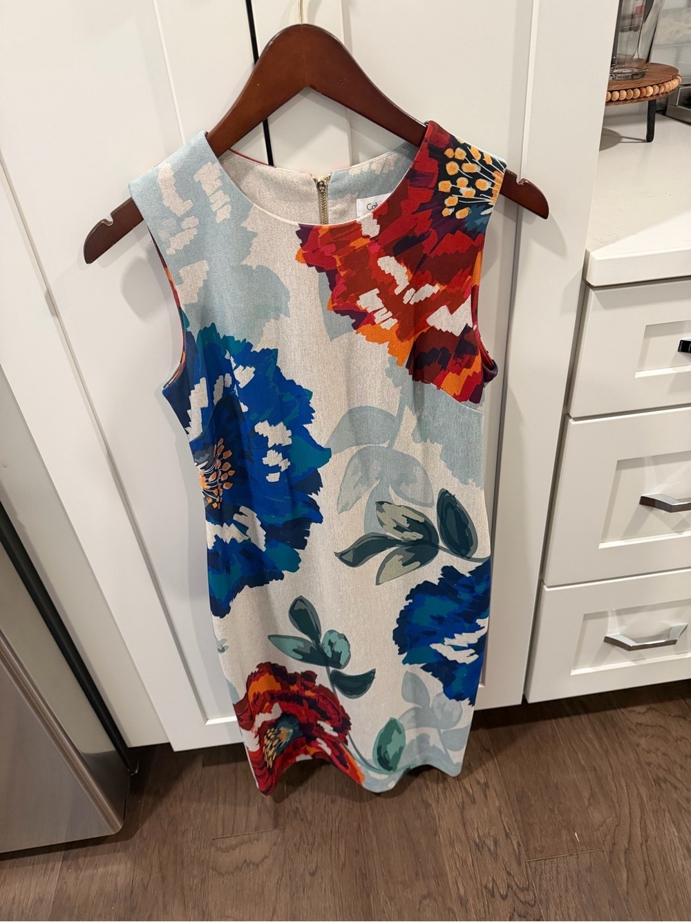 Calvin Klein Red & Blue Abstract Floral Dress